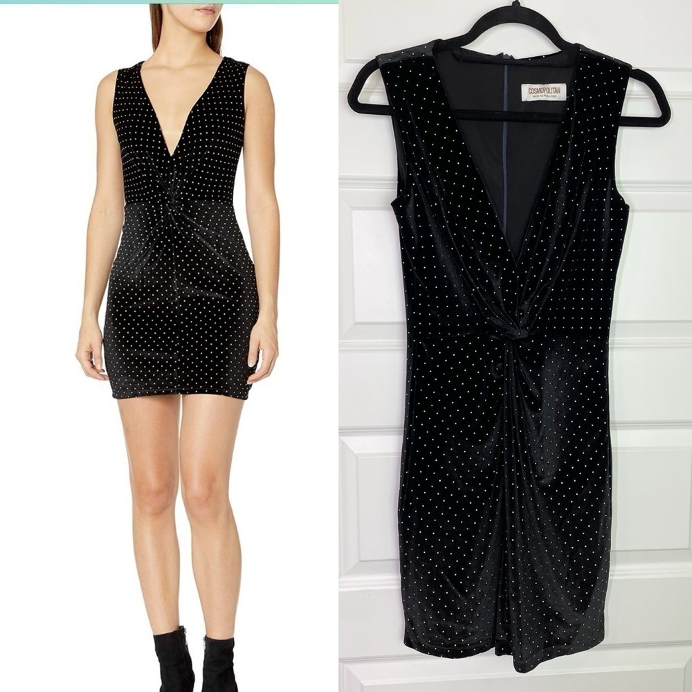 New Dress the Population X Cosmopolitan Alana Plunge Mini Dress in Black Velvet